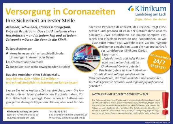 Halbseitige Werbung Printanzeige für das Klinikum Landsberg