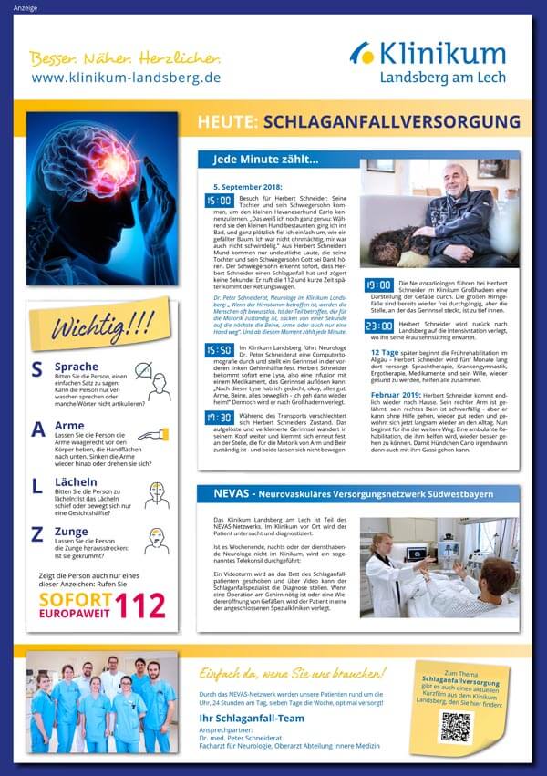 Einseitige Werbung Printanzeige für das Klinikum Landsberg