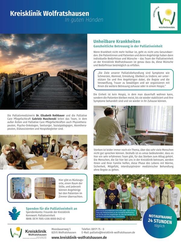 Einseitige Werbung Printanzeige für die Kreisklinik Wolfratshausen