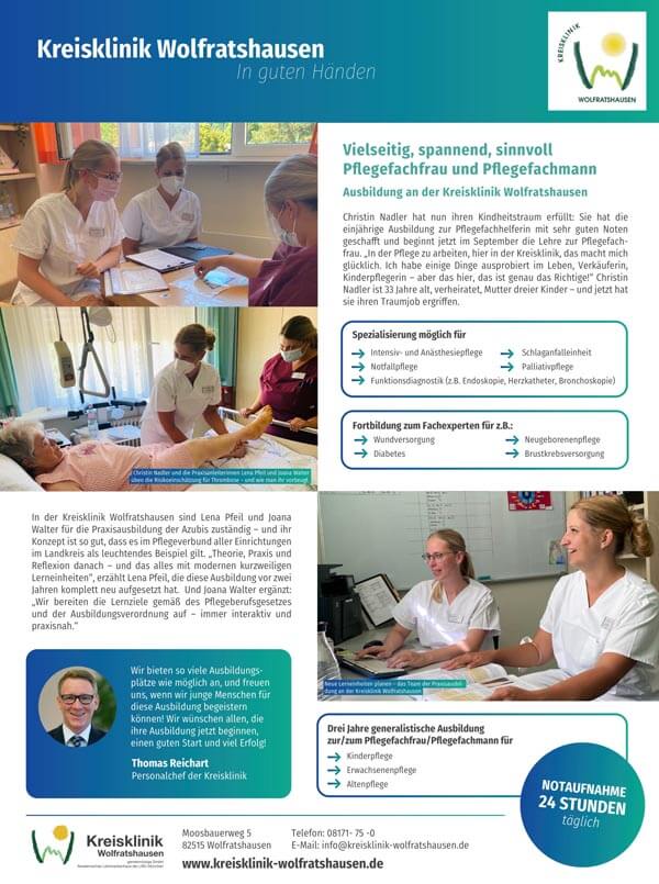 Einseitige Werbung Printanzeige für die Kreisklinik Wolfratshausen